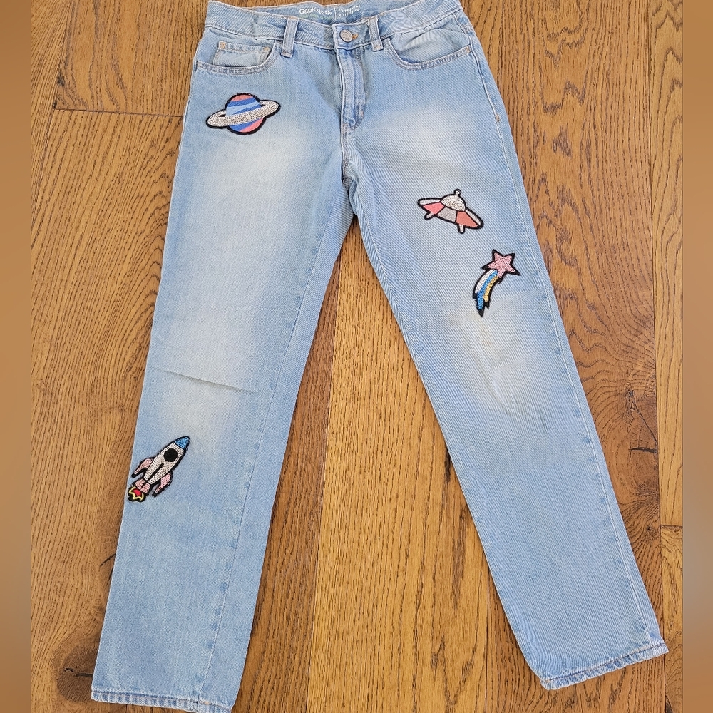 GAP Light Blue Straight Leg Jeans with Space Embroidery